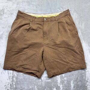 Tommy Bahama Silk Corduroy Shorts Brown Pleated Mens Sz 35 Fits 33" Boho Beach